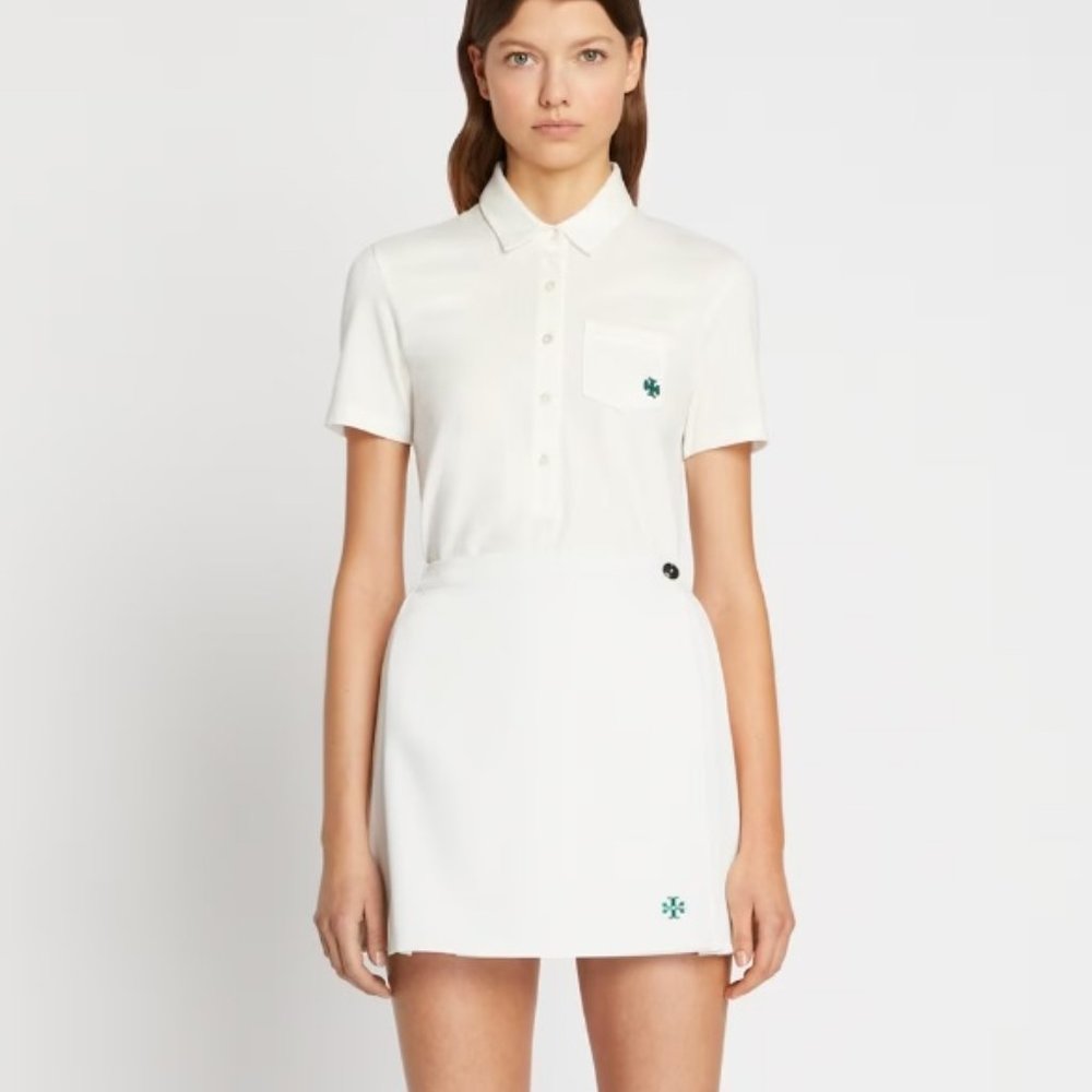 NWT Tory Burch white pleated wrap mini skirt M